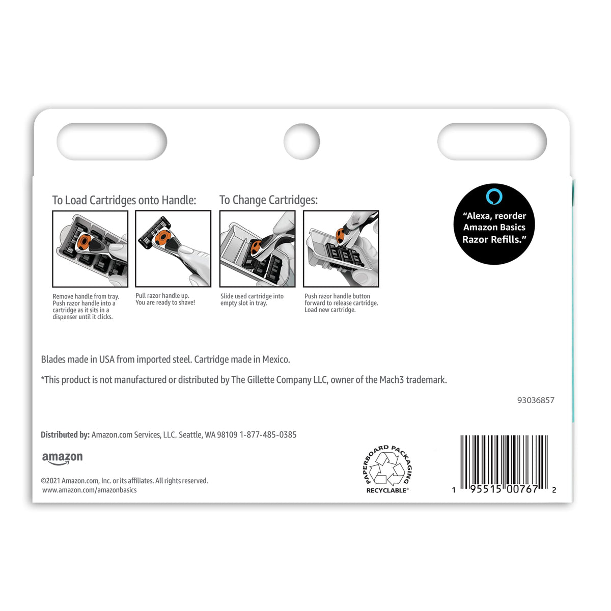 3-Blade Razor Refills with Dual Lubrication, 12 Cartridges M396