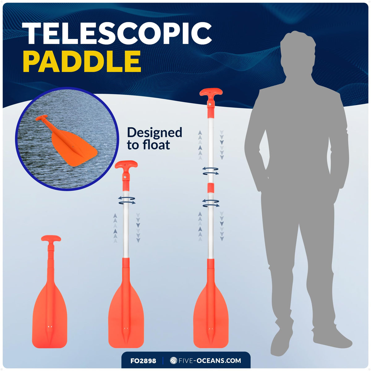 Telescoping Floating Orange Boat Paddle M3225