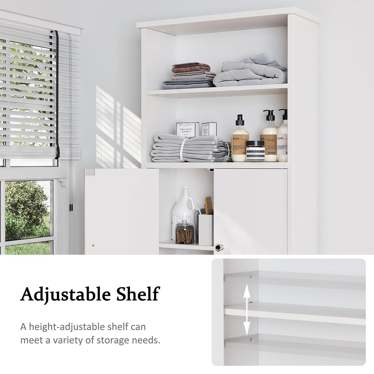 White Over the Toilet Storage Cabinet with Adjustable Shelf W1284