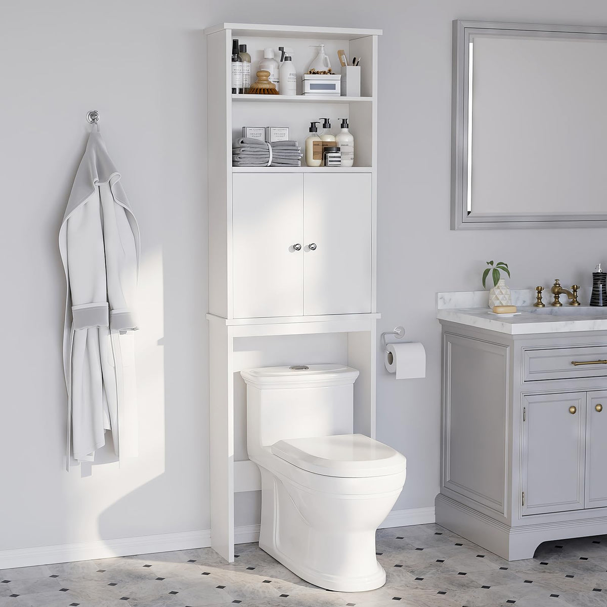 White Over the Toilet Storage Cabinet with Adjustable Shelf W1284
