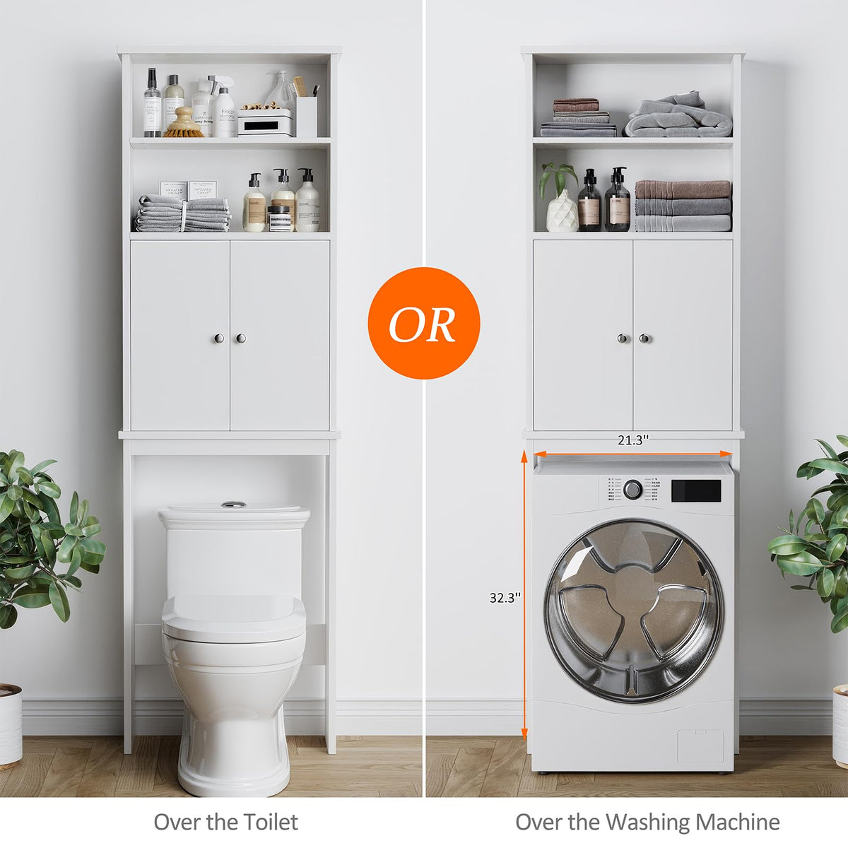 White Over the Toilet Storage Cabinet with Adjustable Shelf W1284