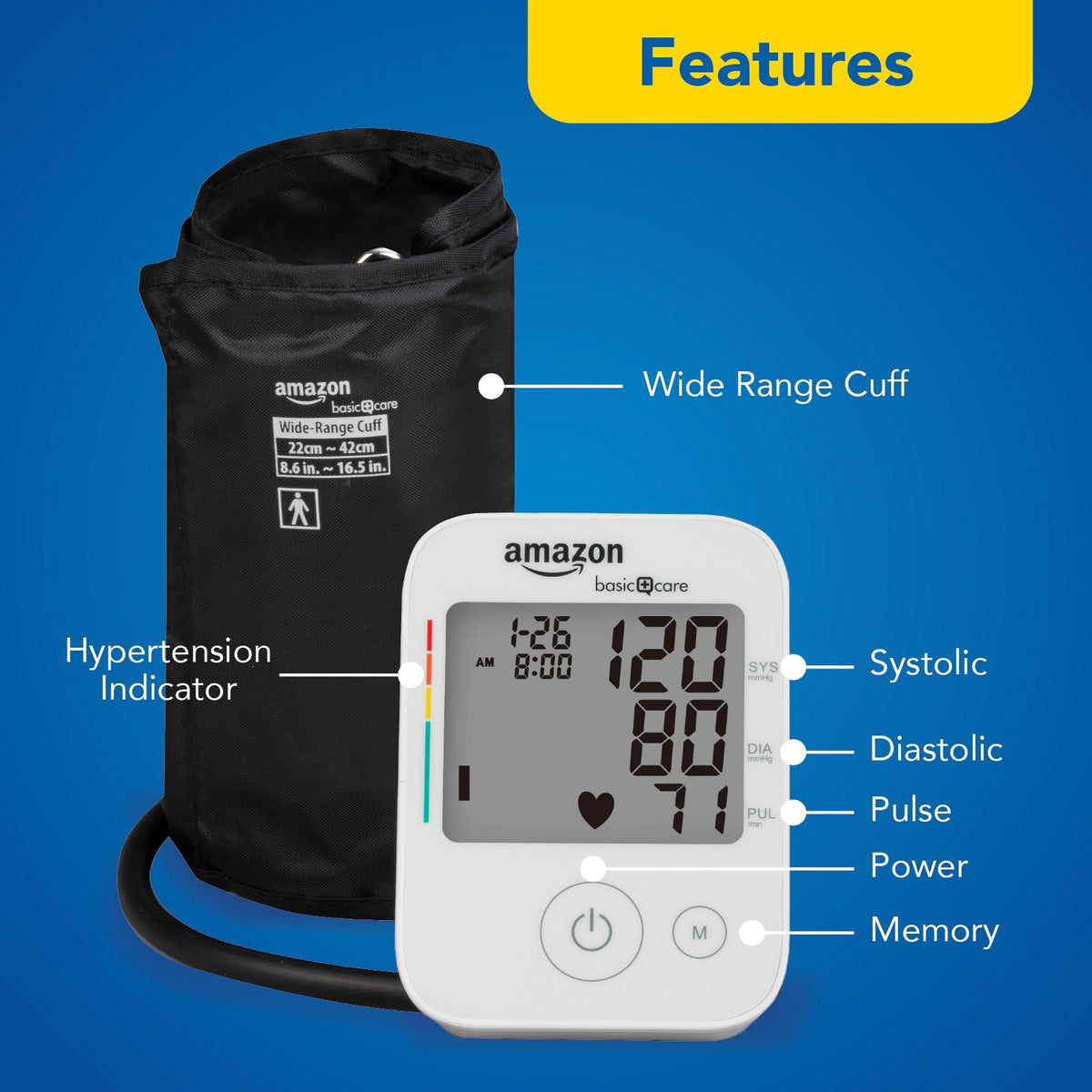 Blood Pressure Monitor with Wide Range Arm Cuff H6761