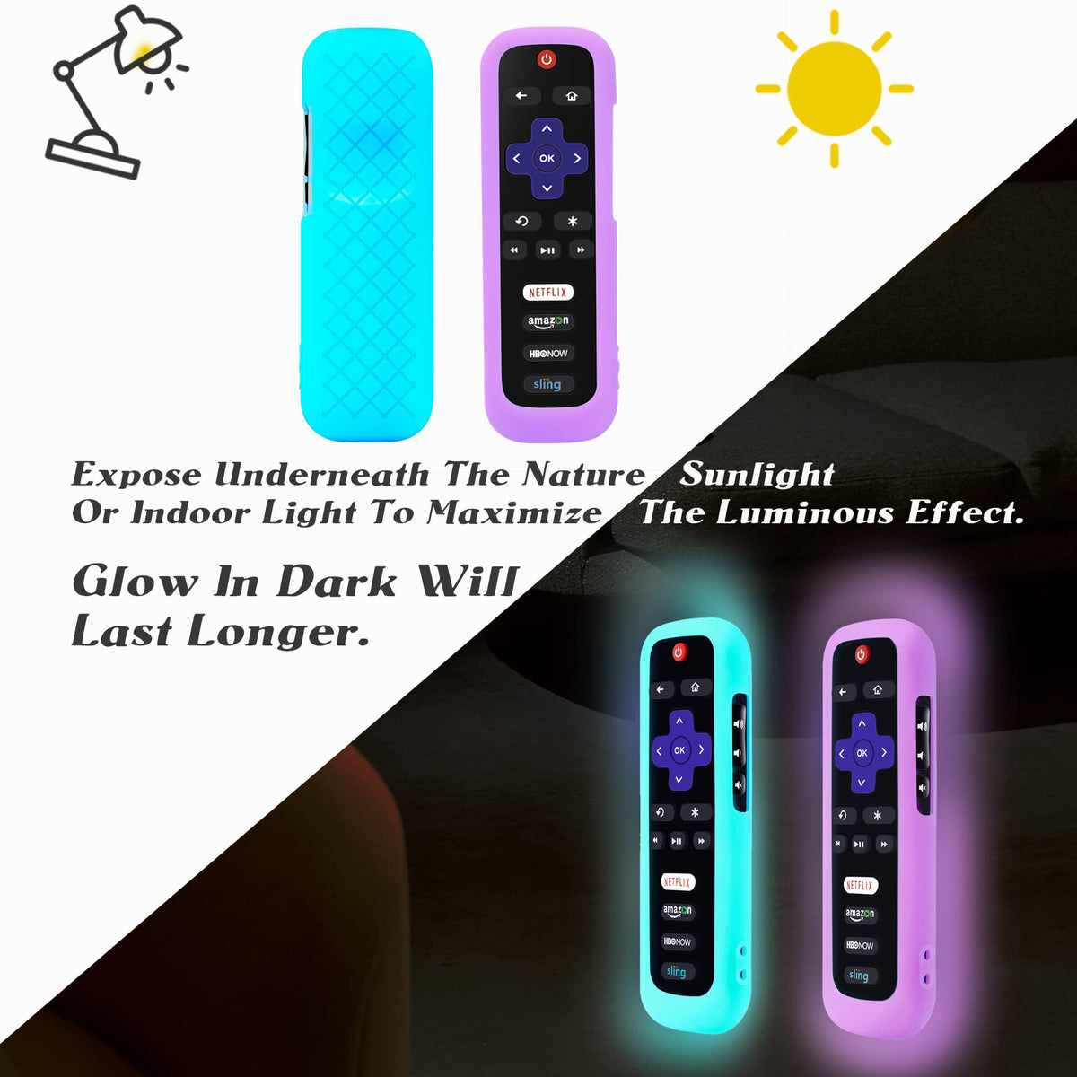 Silicone Remote Cover, 2-Pack, Glow in the Dark, Blue/Purple X165