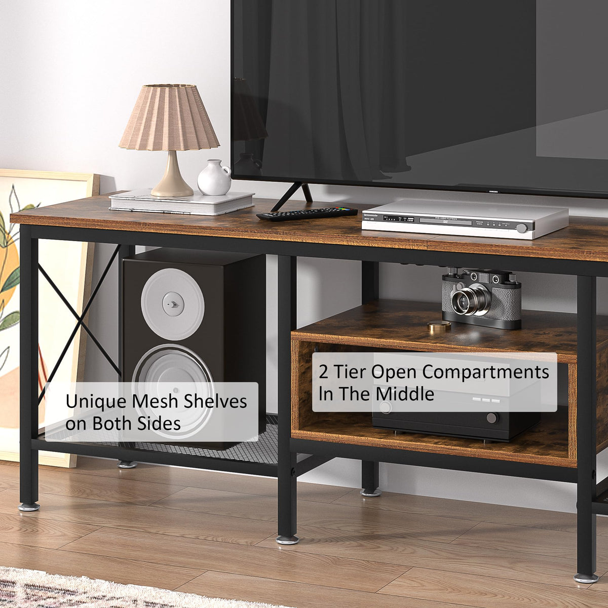 70 Inch 3-Tier TV Stand with Open Storage Shelves X915