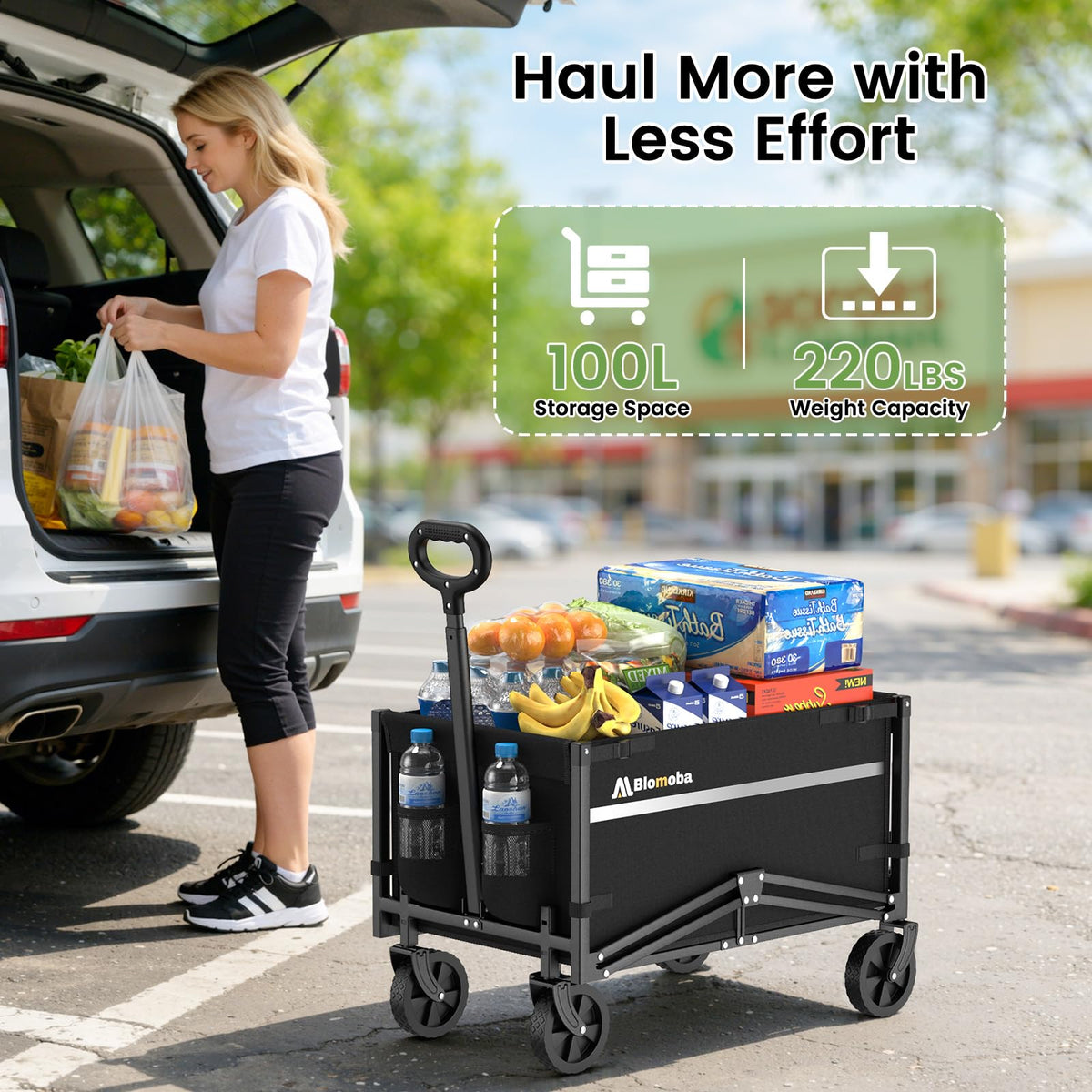 Collapsible Wagon Cart with Wheels, Black P270