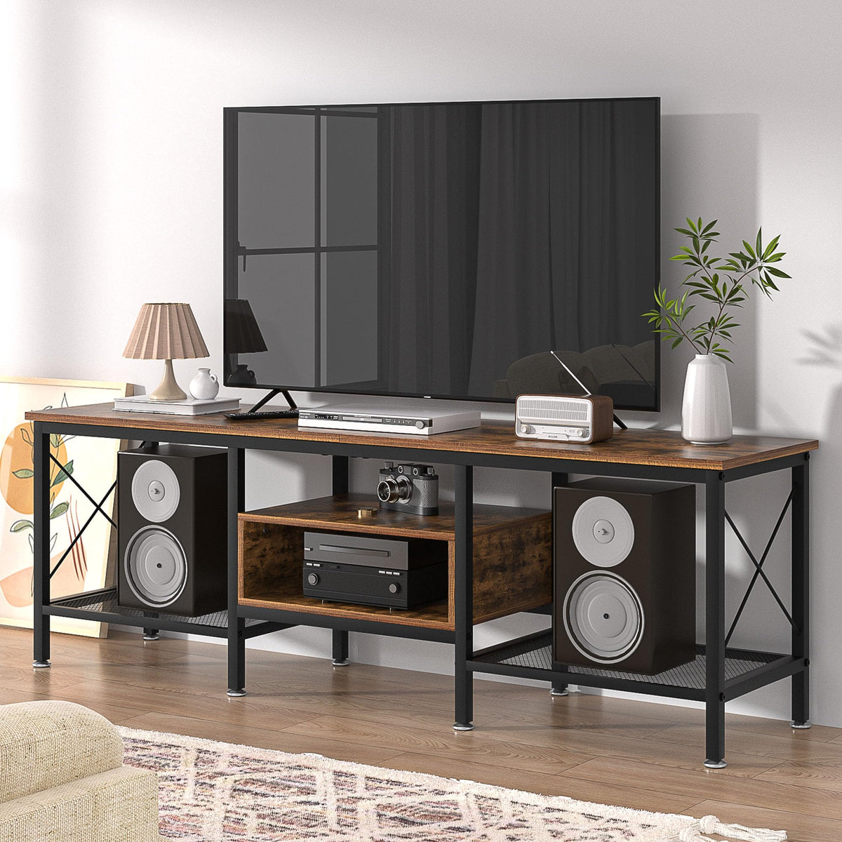 70 Inch 3-Tier TV Stand with Open Storage Shelves X915
