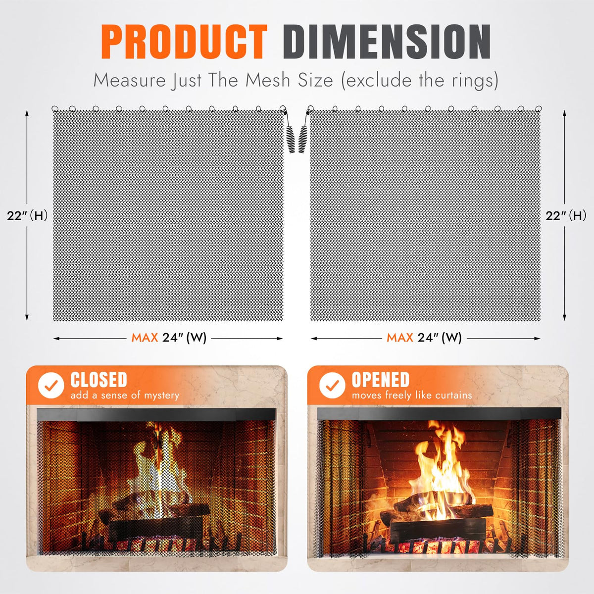 2 Pcs Fireplace Screen Mesh Curtain Z6176