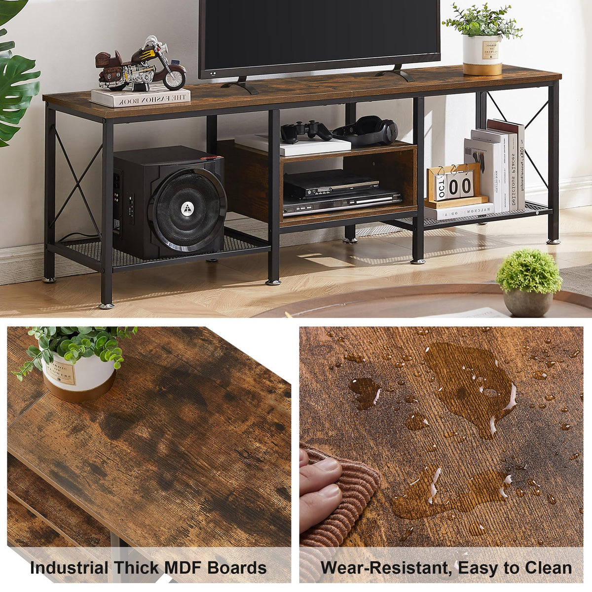 70 Inch 3-Tier TV Stand with Open Storage Shelves X915